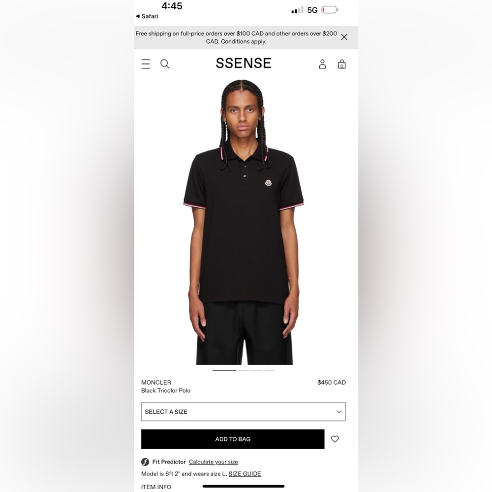 Brand new with tags MONCLER
Black Tricolor Polo.